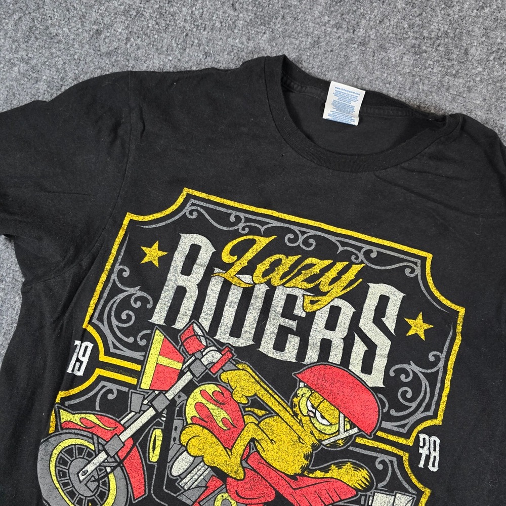 Garfield Lazy‎ Riders Graphic T Shirt Black Mens Size Medium M Muncie Indiana